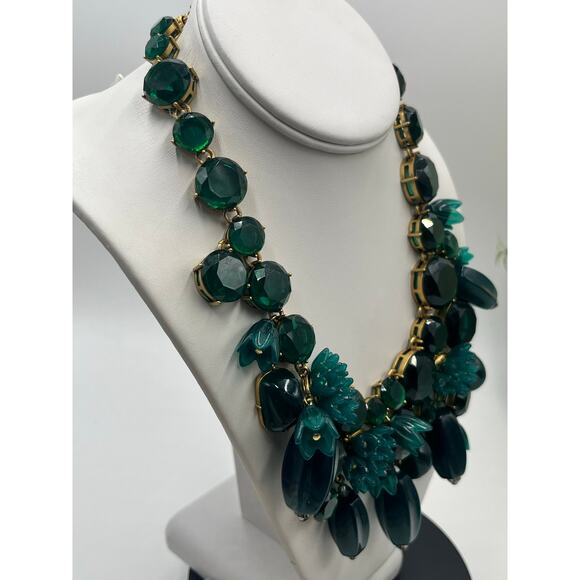 J. Crew Green Bauble Glass Resin Flower Cluster Bib Runway Gold Ox Necklace - Picture 13 of 14
